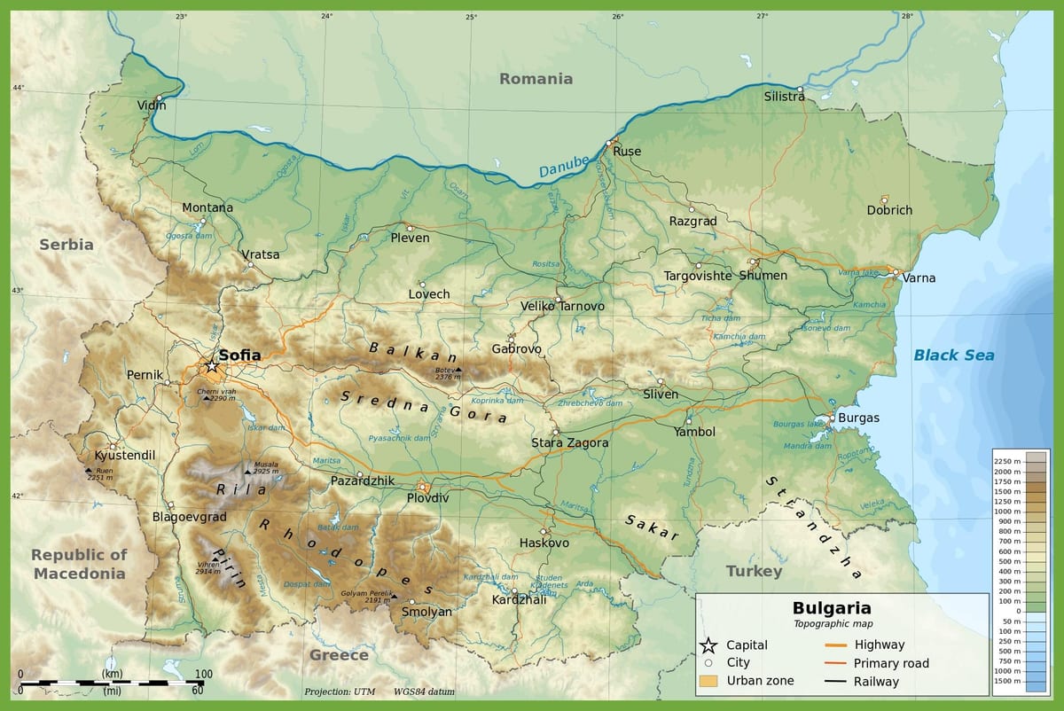 Bulgarije topografische kaart