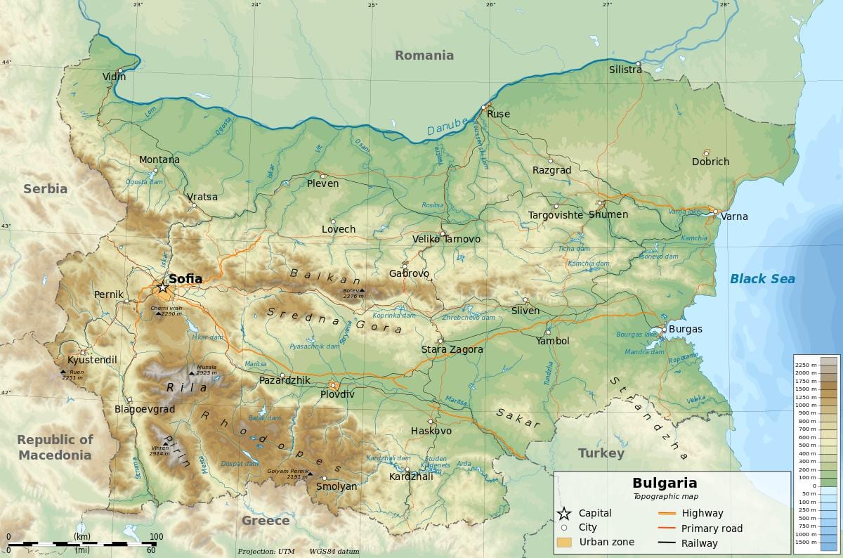 kaart van Bulgarije geografie